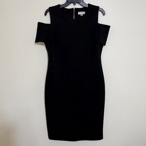 EUC Calvin Klein Black Scuba Material Cold Shoulder Midi Dress size 12